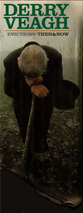 Evicted man cries on his shovel in the fog